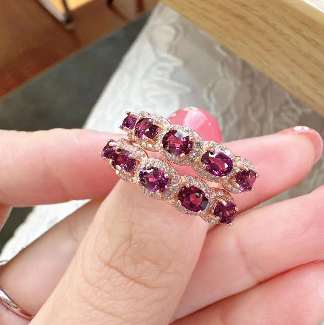 S925银镶嵌石榴石紫牙乌排戒（多样性发其一）HNZ3968