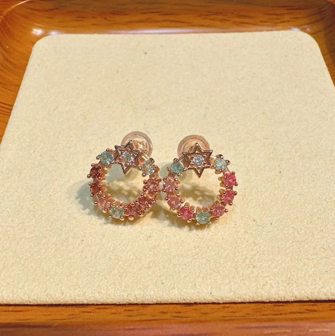 S925银镶嵌碧玺星星耳环HNZ4103