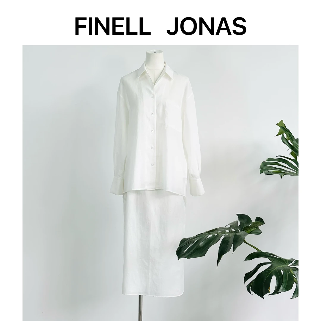 Finell Jonas白色慵懒衬衫法式休闲薄款衬衣百搭亚麻半裙