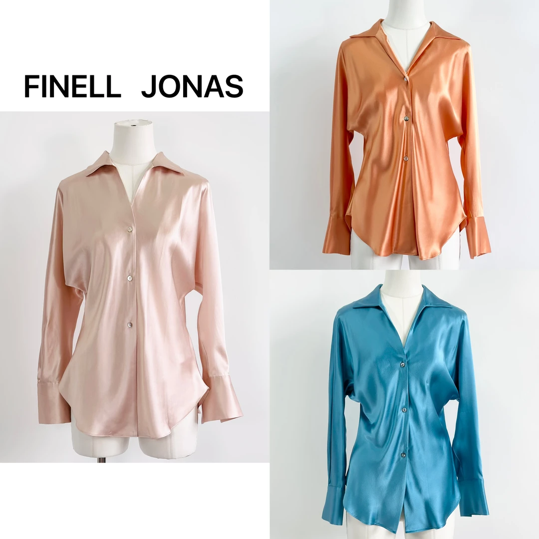Finell Jonas 【专柜】新款高级时尚V领桑蚕丝衬衫春夏四色衬衣