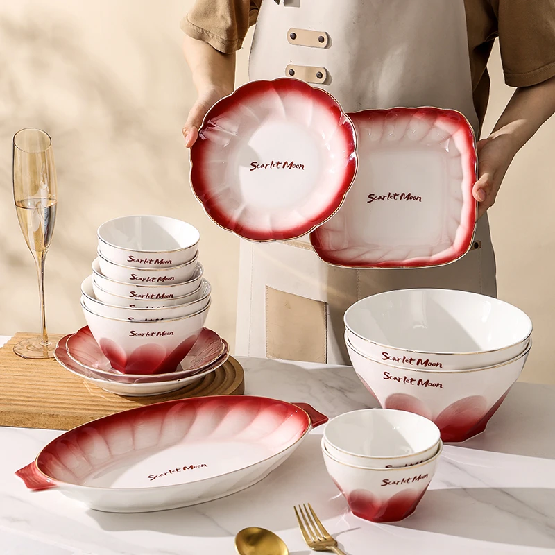 美悦中式陶瓷餐具饭碗盘子汤碗鱼盘家用新款瓷器结婚新婚乔迁礼品