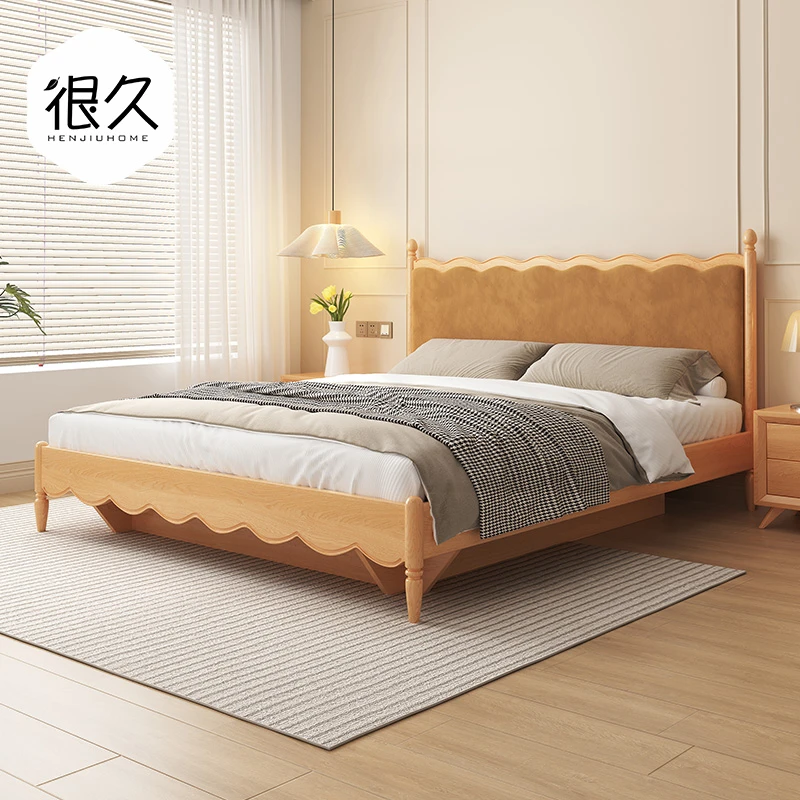 很久实木双人床北欧复古1.8米主卧婚床高箱储物小户型日式原木风