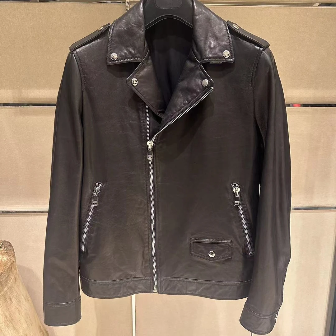 DG206男士商务休闲海宁真皮山羊皮机车款通用百搭男款拉链秋冬