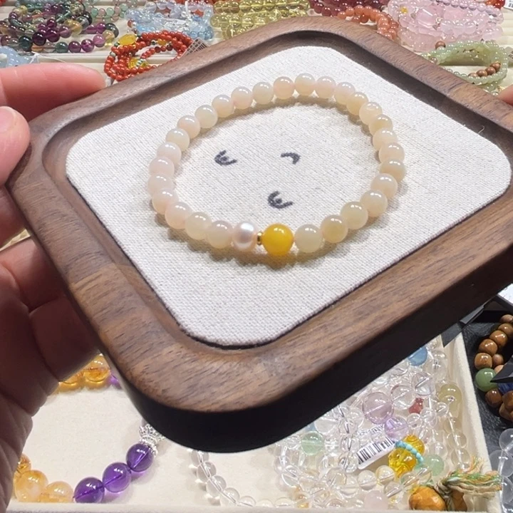 水晶手链未镶嵌藕粉和田玉素素圈