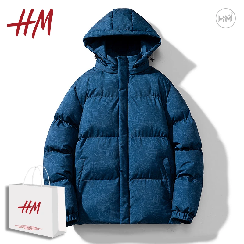 HM满印棉服男款冬季设计感加厚保暖棉袄子连帽青少年防风宽松外套