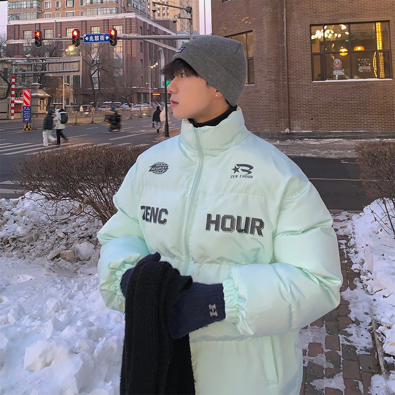 薄荷绿立领棉服男款冬季加厚保暖港风棉衣潮牌百搭宽松棉袄子外套
