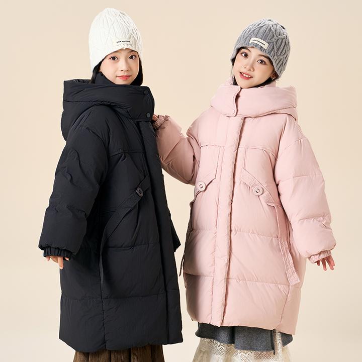 女童羽绒服中长款2024冬季新款儿童中大童过膝加厚白鸭绒保暖外套
