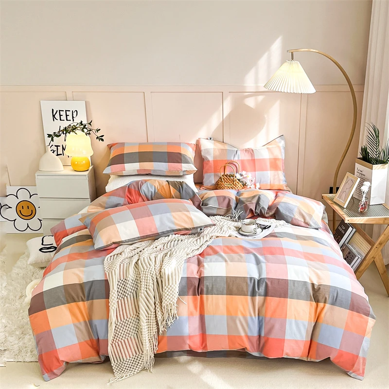 A类100%简约全棉色织水洗棉被套四件套纯棉亲肤裙摆双人床单款