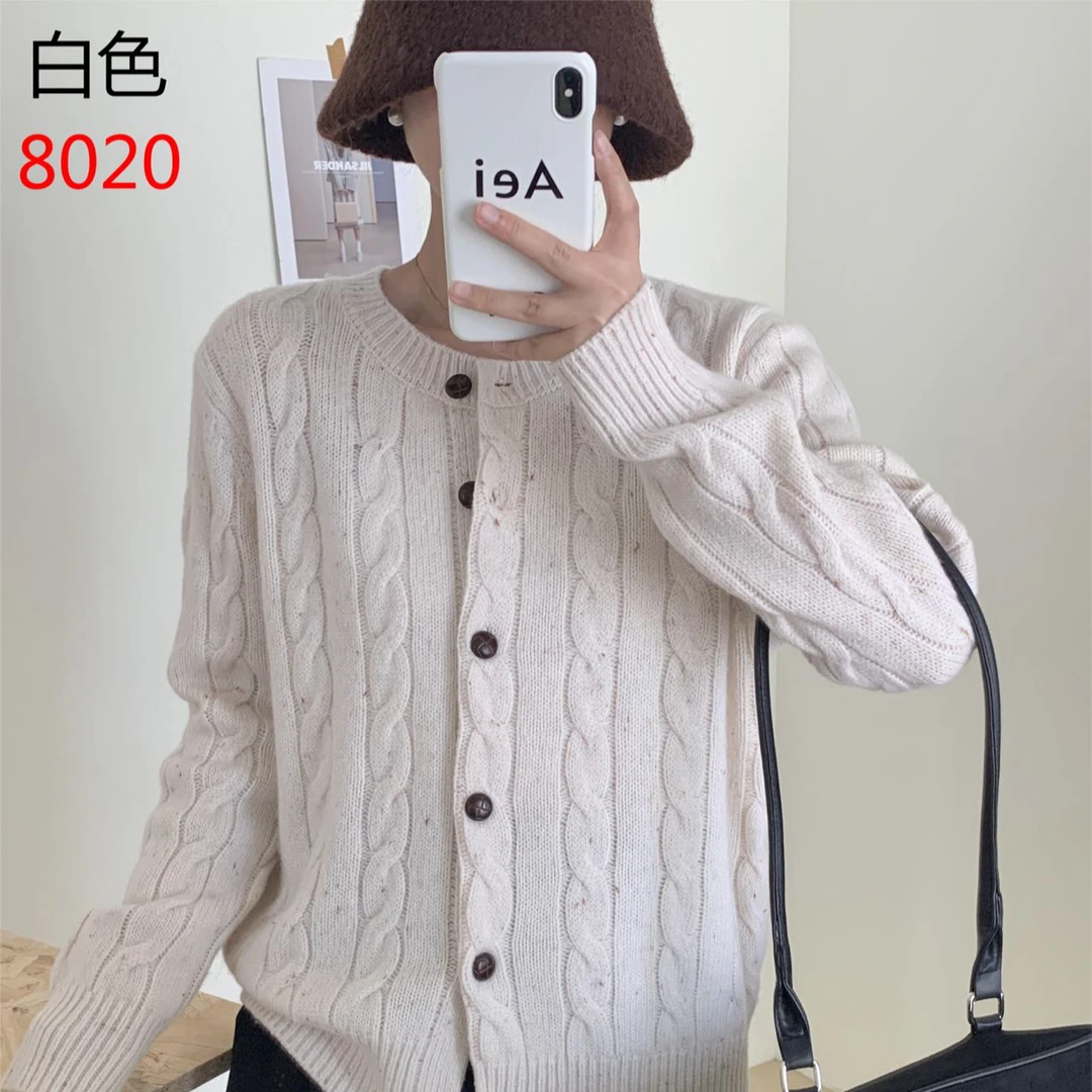 秋冬新款加【8020】开衫羊毛衫外套白色短款针织百搭宽松