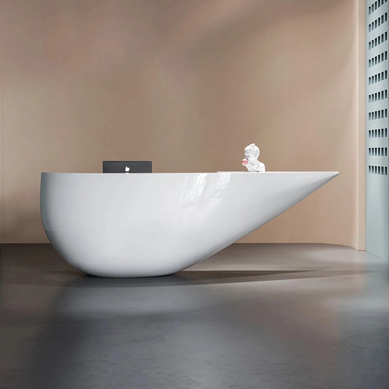 前台烤漆现代接待台美容院异形公司收银台时尚个性玻璃钢吧台定制