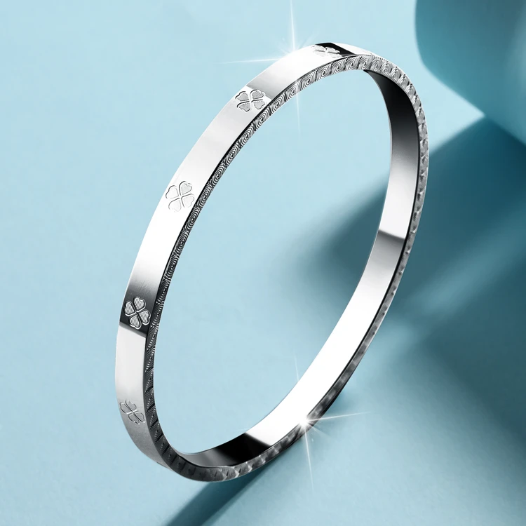 铂金手镯女pt950正品白金手镯铂金幸运草手镯新款半实心镯子