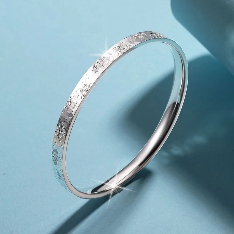 pt950铂金手镯女时尚樱花碎冰冰手镯百搭白金手镯固口超闪镯子