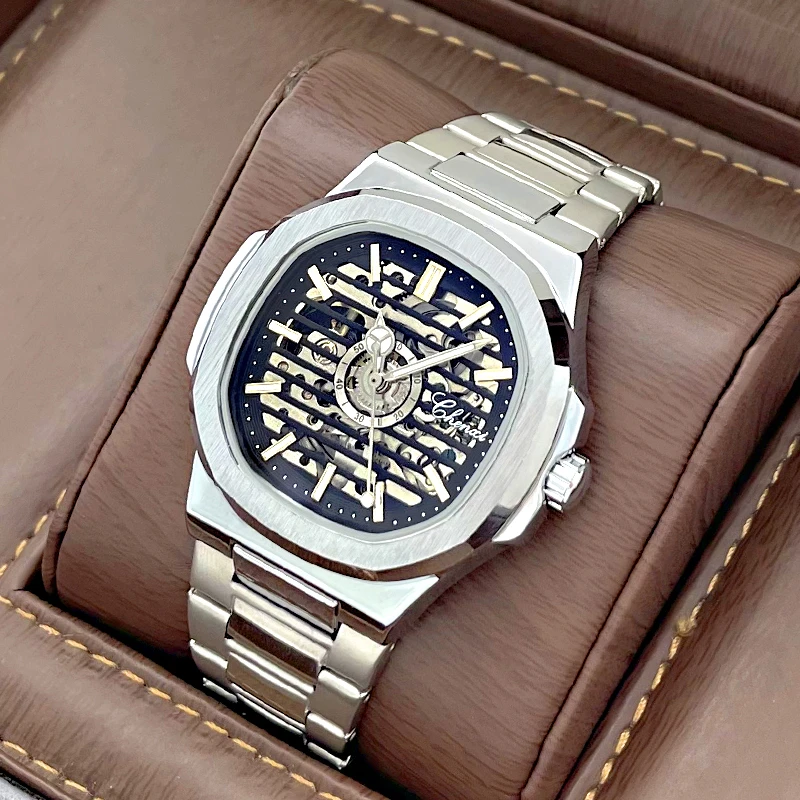 新款正品鹦鹉螺系列方形商务男士手表夜光镂空名牌全自动机械表男