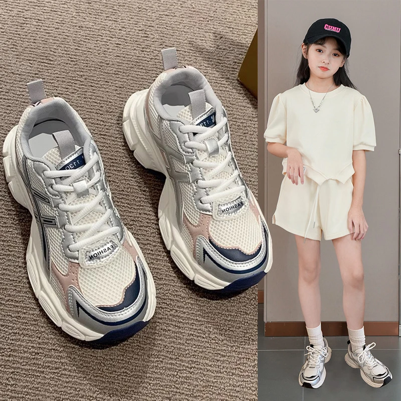 女童运动鞋2025春秋季新款中大童防滑老爹鞋小女孩软底轻便百搭鞋