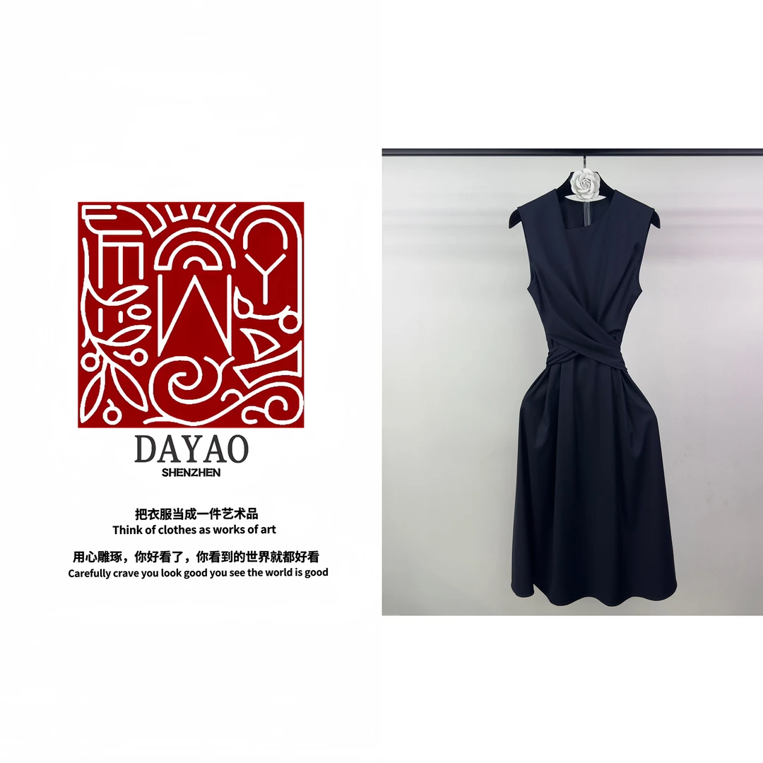 「DAYAO」时尚名媛气质休闲无袖黑色连衣裙青奢高端女装WY24672