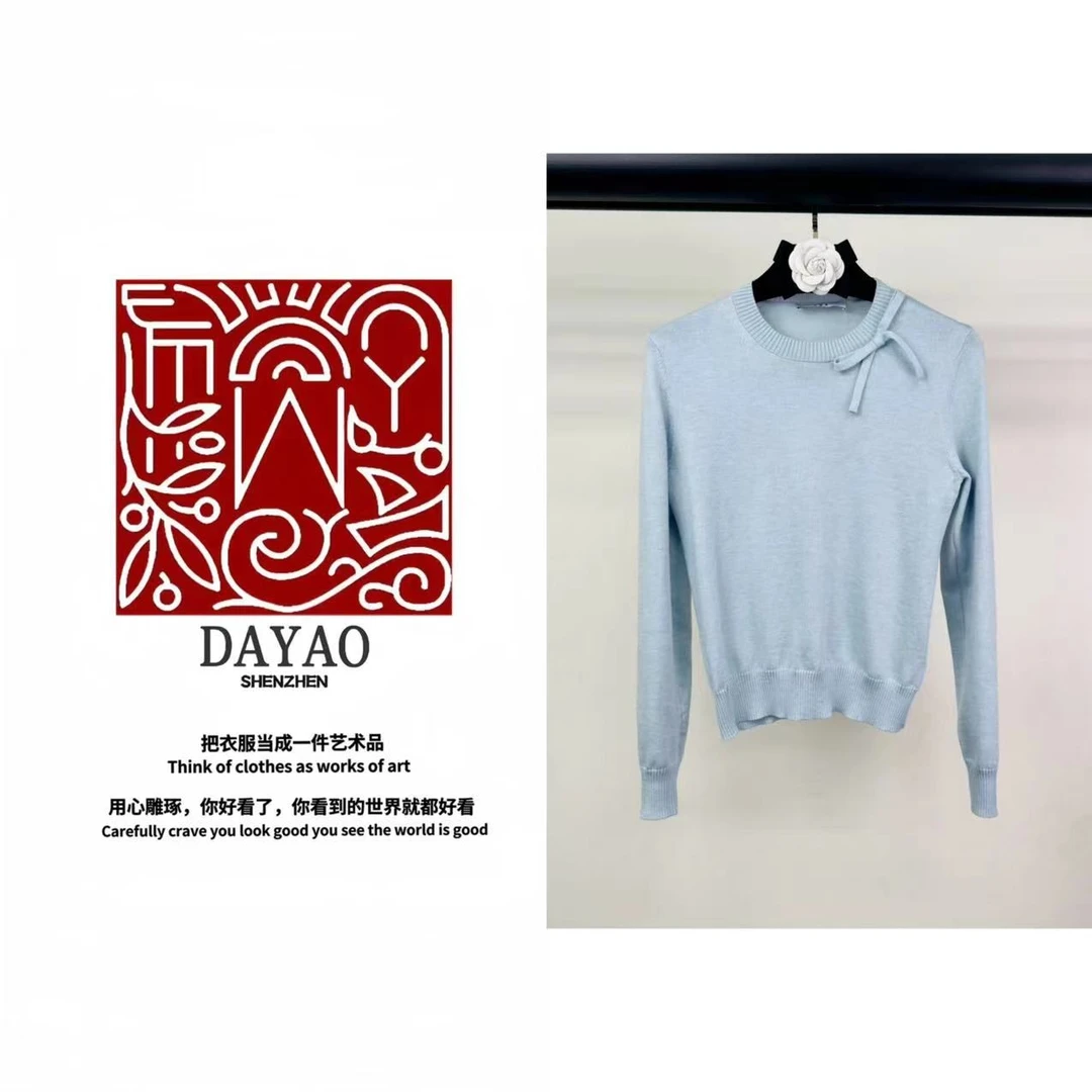 「DAYAO」休闲百搭白色名媛蝴蝶结针织衫轻奢高端女装WYA24818
