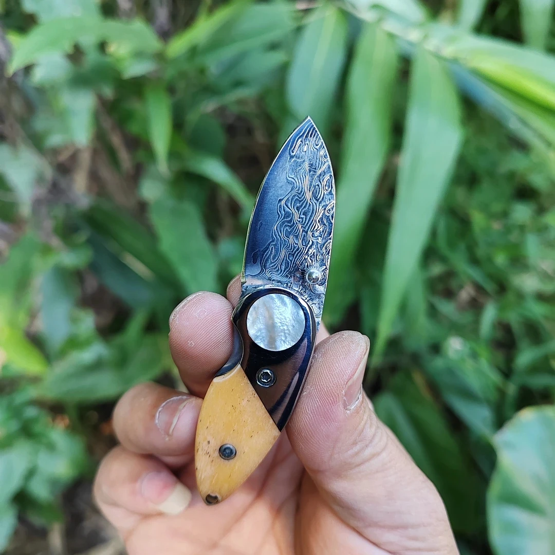 迷你手作折叠刀锋利高硬度大马士革折刀水果刀开箱快递小刀钥匙刀