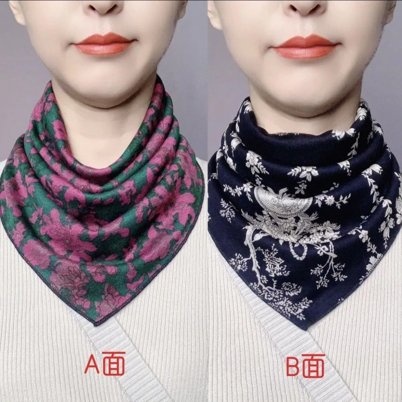 秋冬季双面花双排扣保暖三角巾护颈围脖