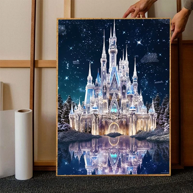 迪士尼高级感钻石画满钻水晶城堡卡通客厅装饰画手工贴十字绣水钻