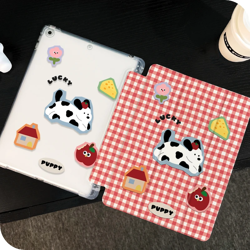 【三折式斑点小狗】硅胶适用苹果air6平板保护套ipad9华为MatePad11