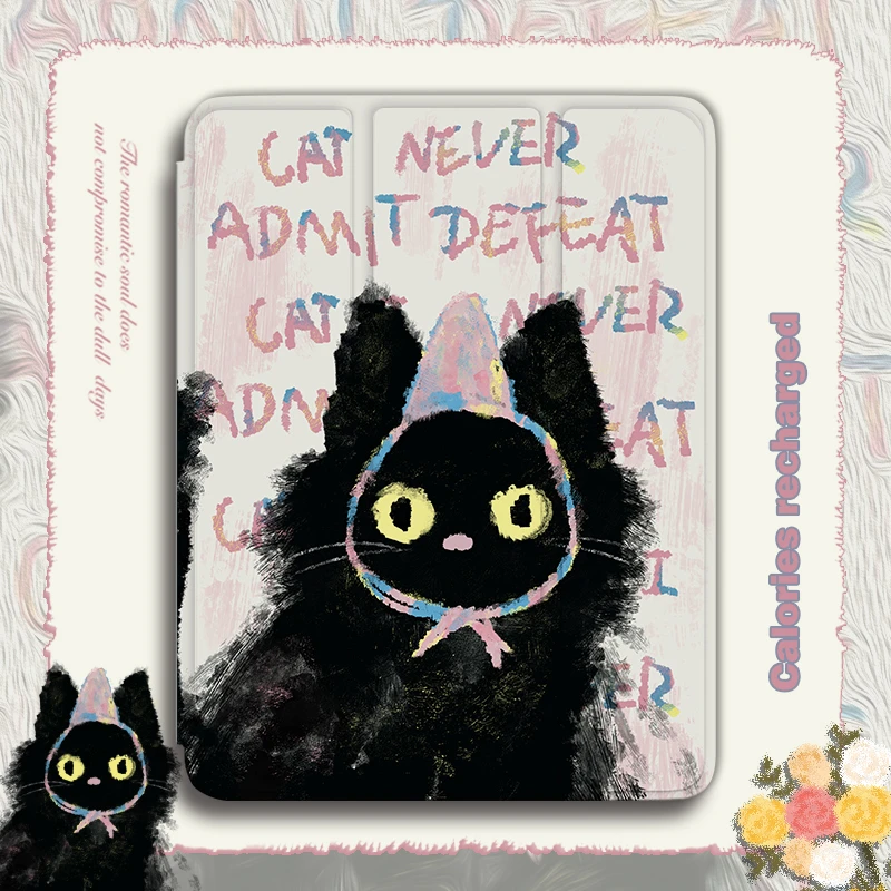 【三折式涂鸦猫猫】适用苹果平板保护套华为MatePad带笔槽ipad9全包