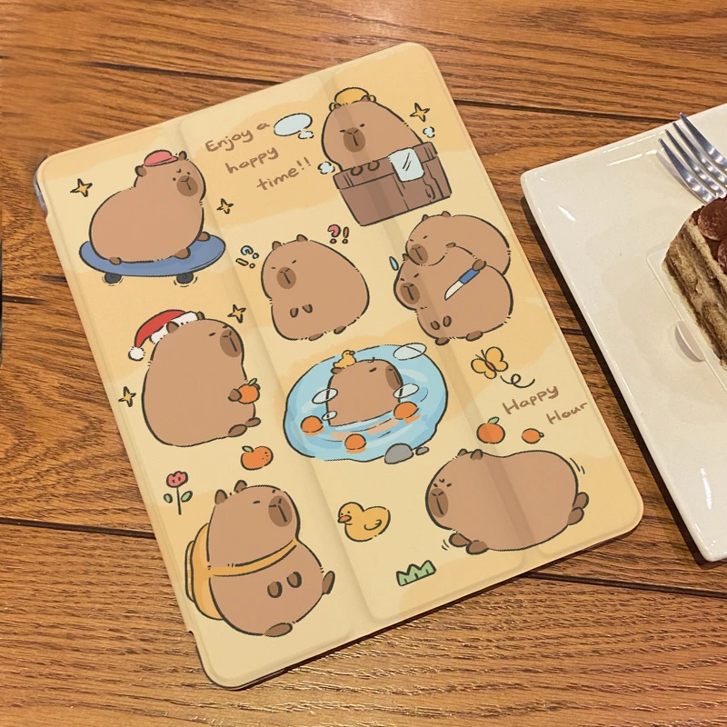 【三折式卡皮巴拉】硅胶适用苹果保护壳平板套MatePad笔槽pad可爱