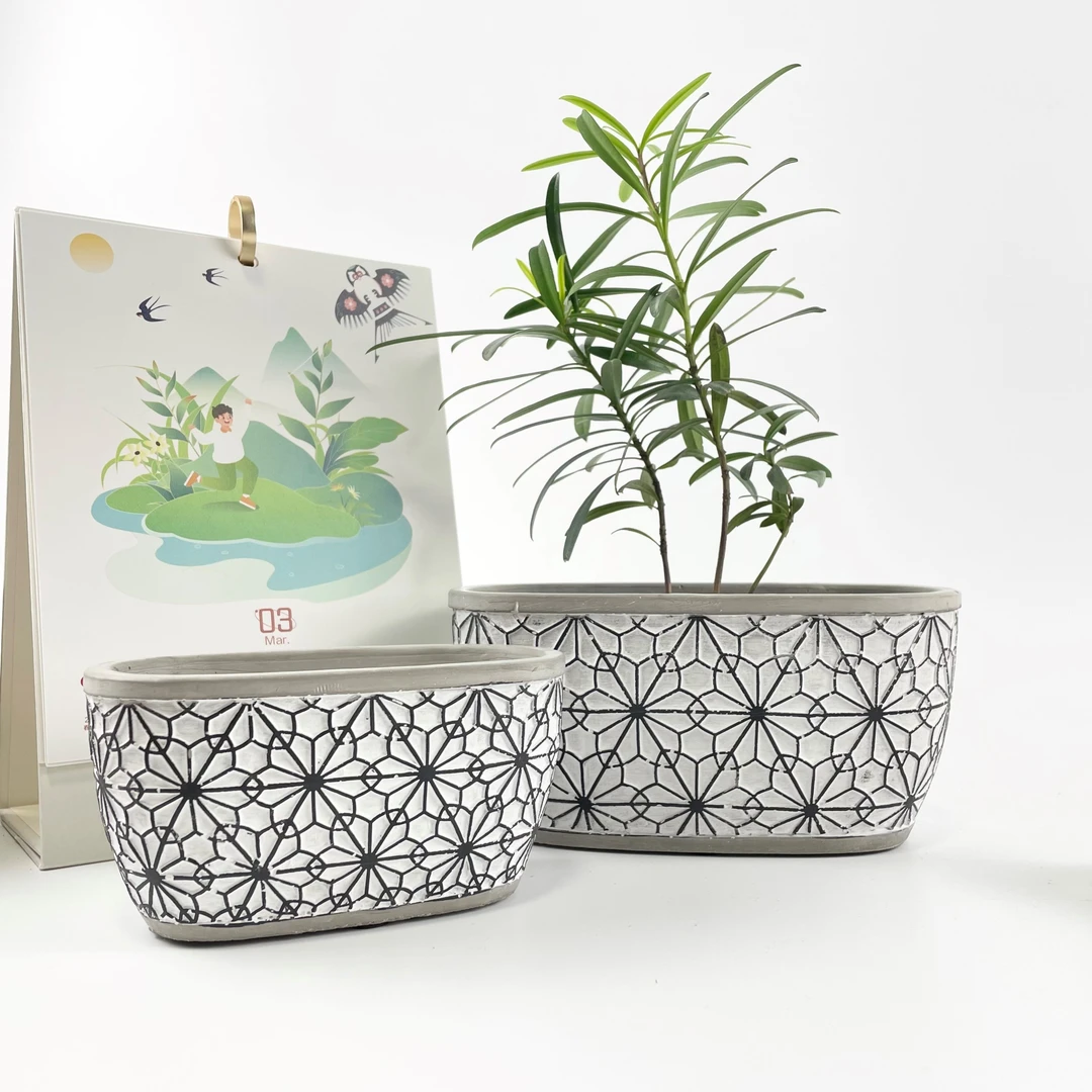 ins简约北欧创意绿植椭圆现代阳台室内户外陶瓷水泥花盆茗瓷潮乡