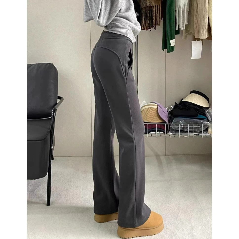 秋冬新款梨形身材大码休闲微喇裤女运动卫裤遮胯弹力直筒喇叭裤子