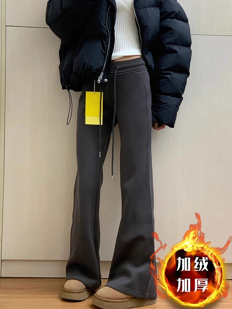 2024秋冬加绒加厚微喇休闲裤女胖妹妹mm高腰弹力显瘦运动卫裤潮
