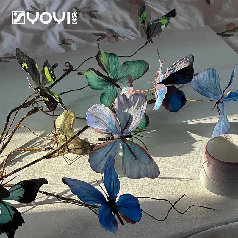 优艺 10只装仿真枯枝蝴蝶仿真蝴蝶立体晕染干花插花装饰花艺摄影