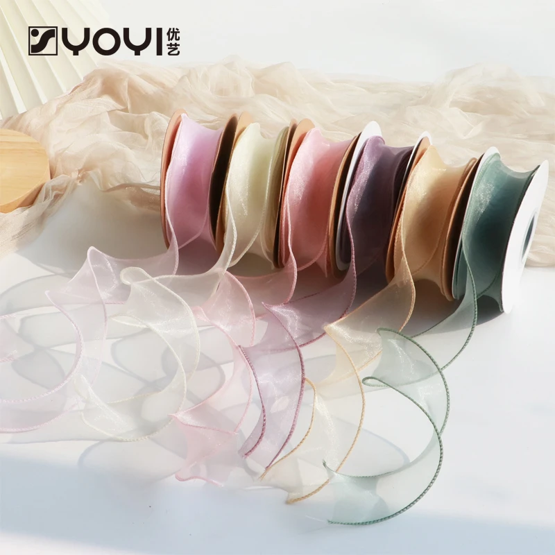 优艺资材 鱼尾纱带纯色拷边锁边长雪纱带手工diy蝴蝶结缎带