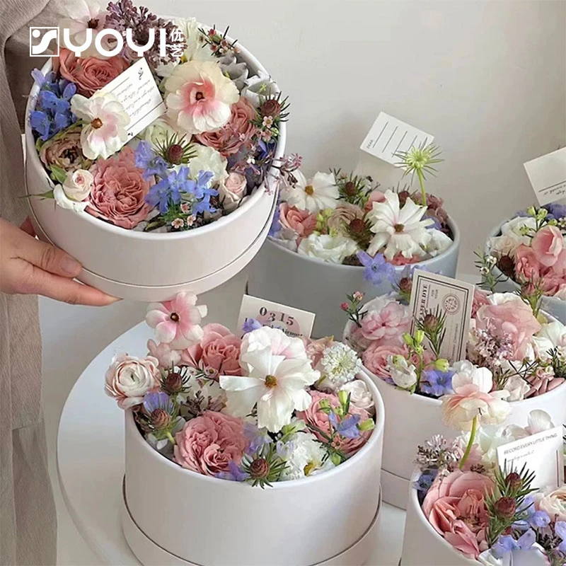 优艺  素色盒子圆形礼盒方形鲜花礼盒抱抱桶鲜花花束包装盒