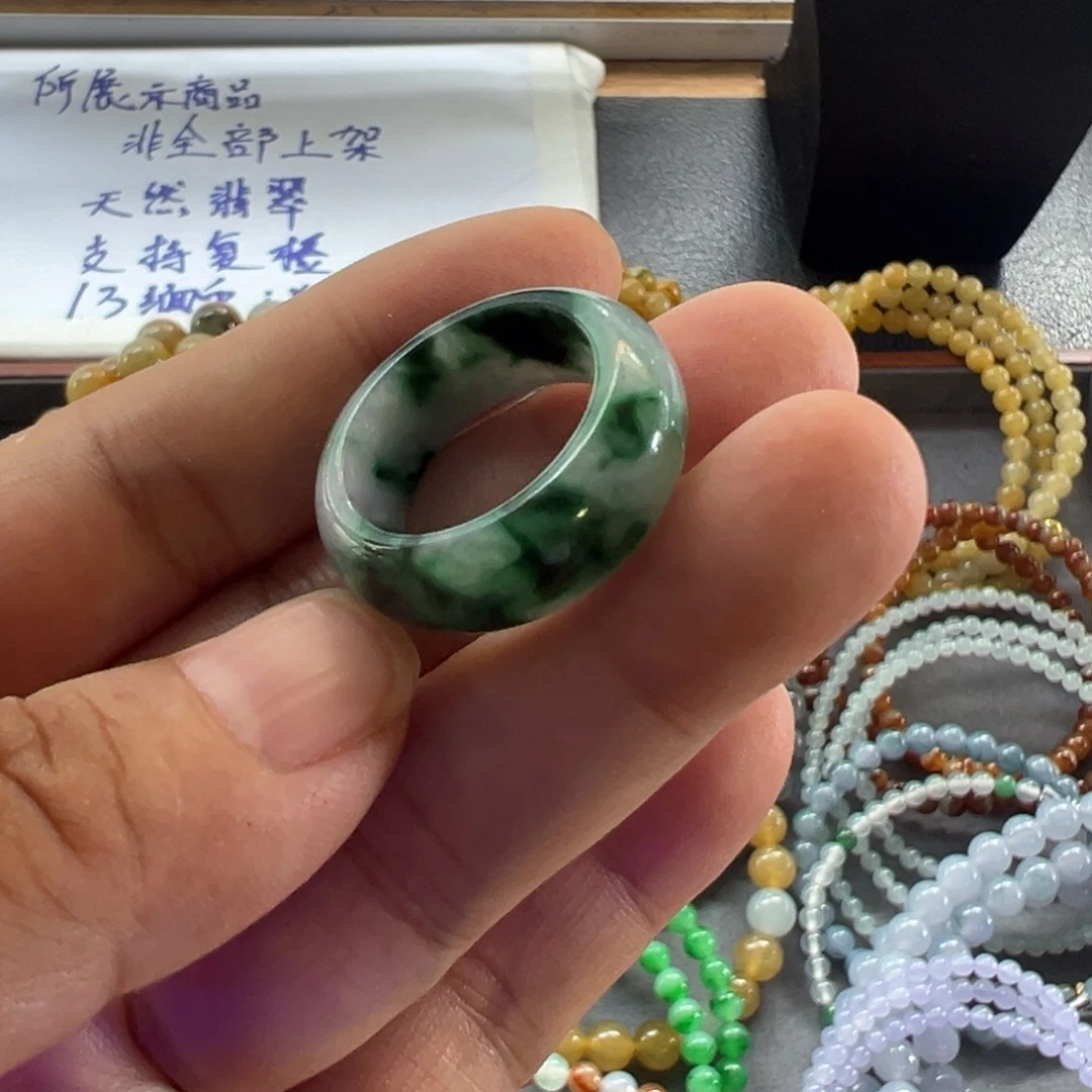 定制翡翠未镶嵌冰蓝绿花戒圈
