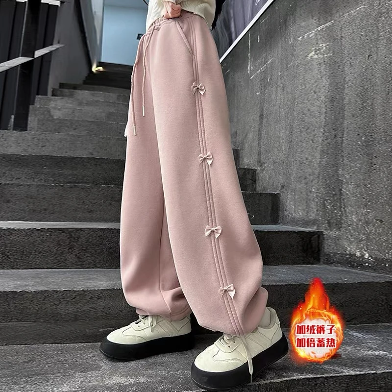 【断码清仓】2024东大门网红款蝴蝶结加绒卫裤 A695 695 X