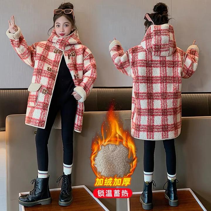【清仓】英伦风冬季格子加绒加厚毛毛外套 A673 673 XS