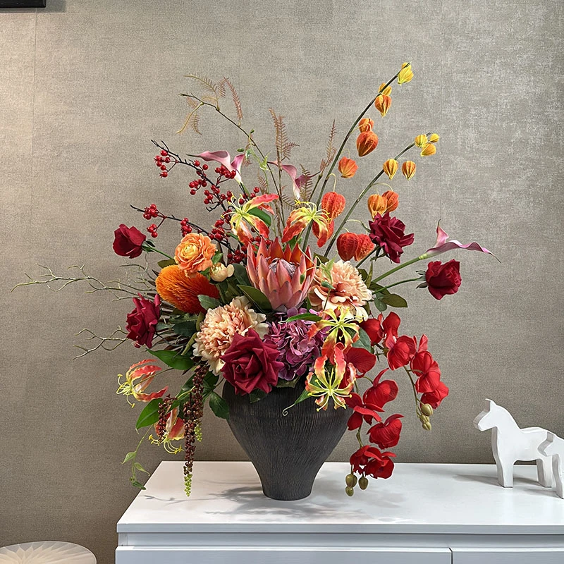 鸿颜款花艺 诧寂风仿真花艺客厅店铺摆放复古风假花插花摆设花