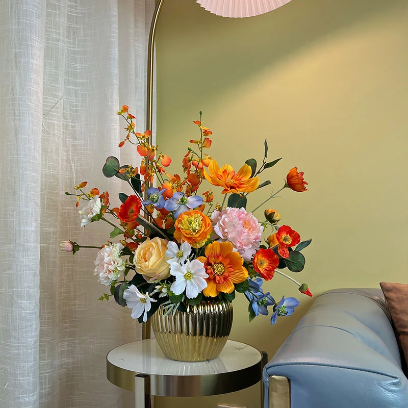 千帆羽原创花艺 金典A 在哪都光芒四射高品质仿真花搭配陶瓷花瓶
