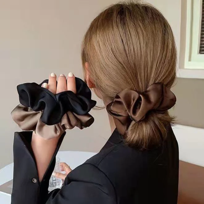 缎面法式发圈韩国网红2023年气质扎头绳女简约丸子头头饰百搭纯色