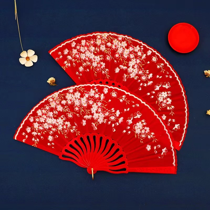 汉服梅花扇子塑料古风扇子旗袍扇女士折扇舞蹈扇女士扇网红扇手工