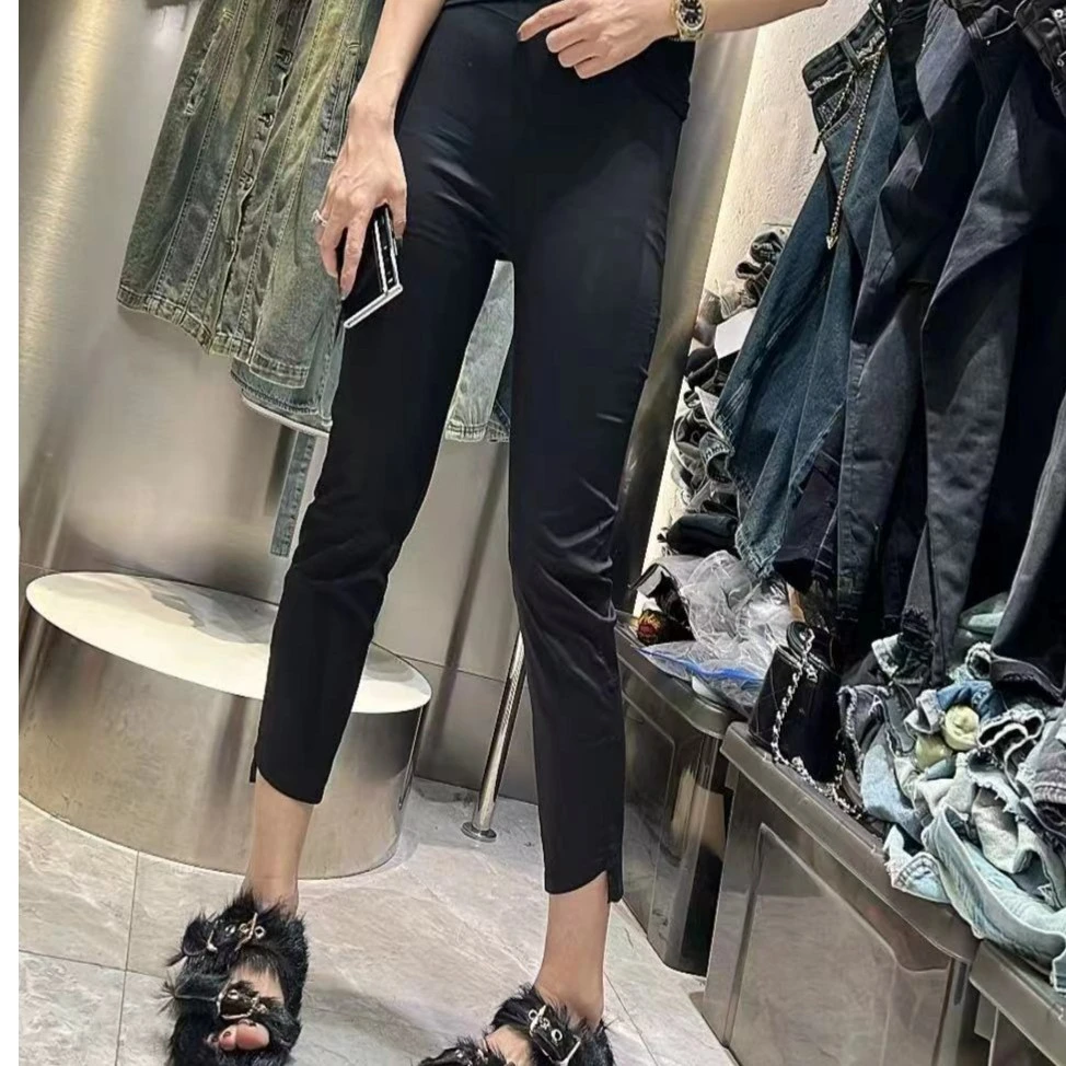 226011#排扣薄款纸皮裤