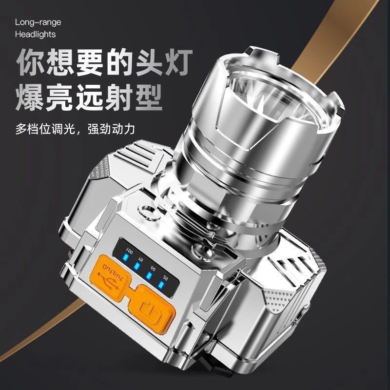 小型迷你头灯三档调节USB线充头戴式abs硬塑材质钓鱼灯（不带感应）