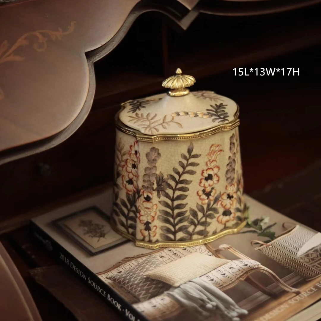 潇允饰家/ 金鱼草系列/ 铜配瓷手工彩绘/收纳盒/桌面摆件/美式