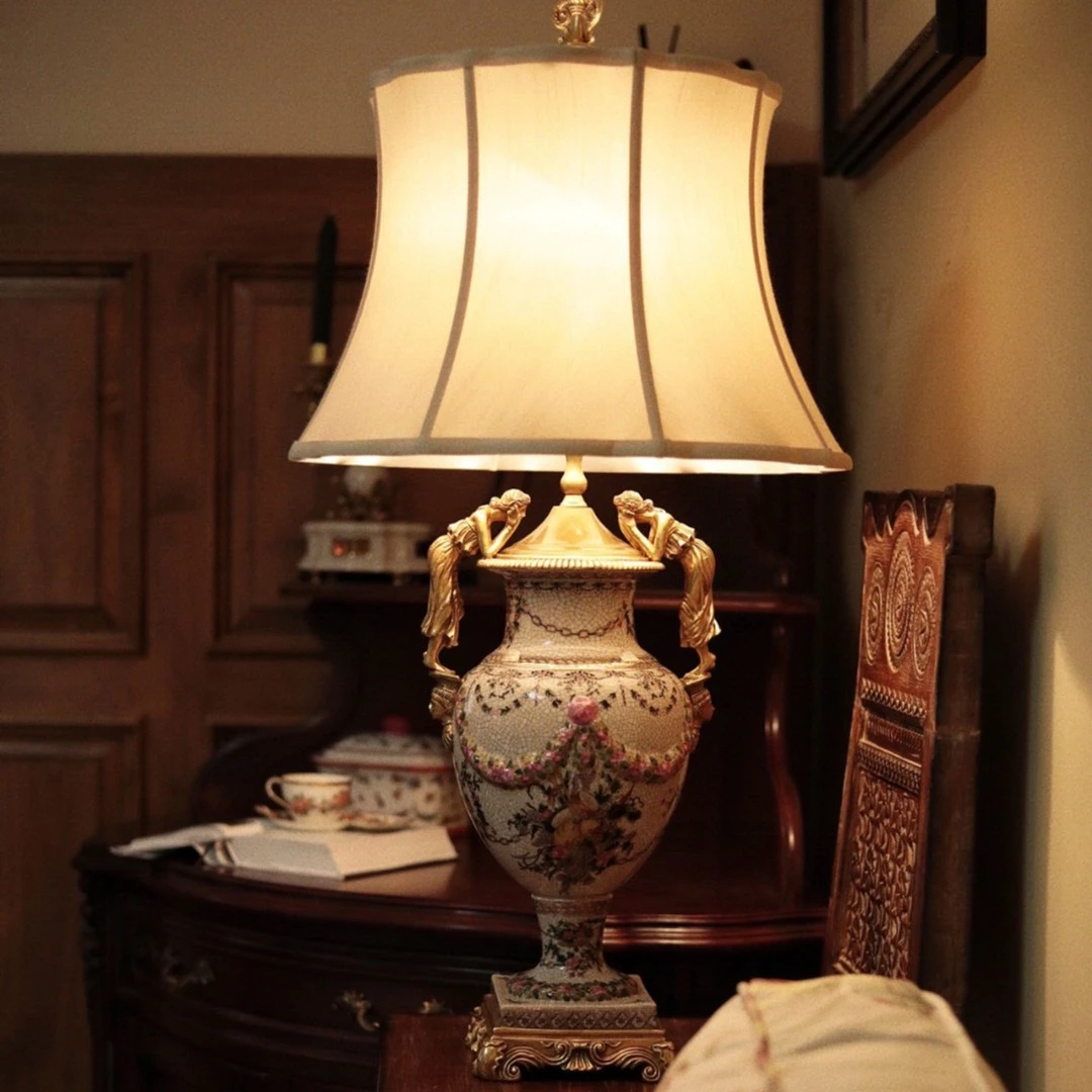 潇允饰家/美式台灯/铜配瓷/手绘/客厅/卧室/桌面摆件装饰工艺品