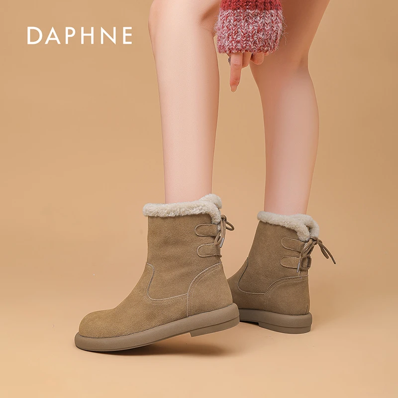 达芙妮厚底雪地靴女2025爆款冬季真皮加绒保暖棉鞋马丁靴雪地棉靴