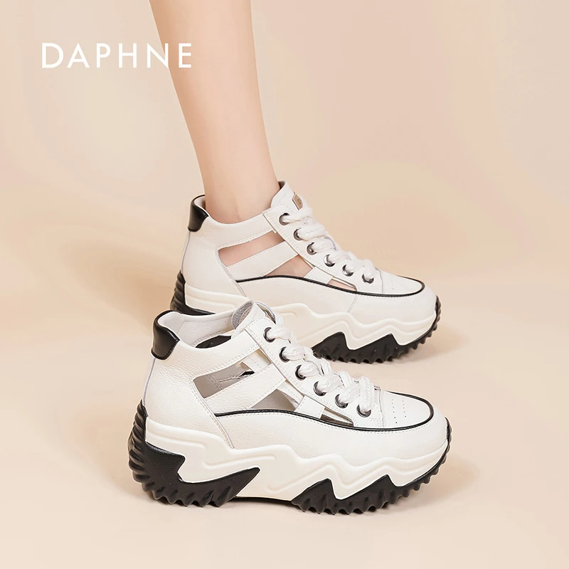 达芙妮老爹鞋女2025新款时尚镂空透气百搭厚底增高运动休闲鞋