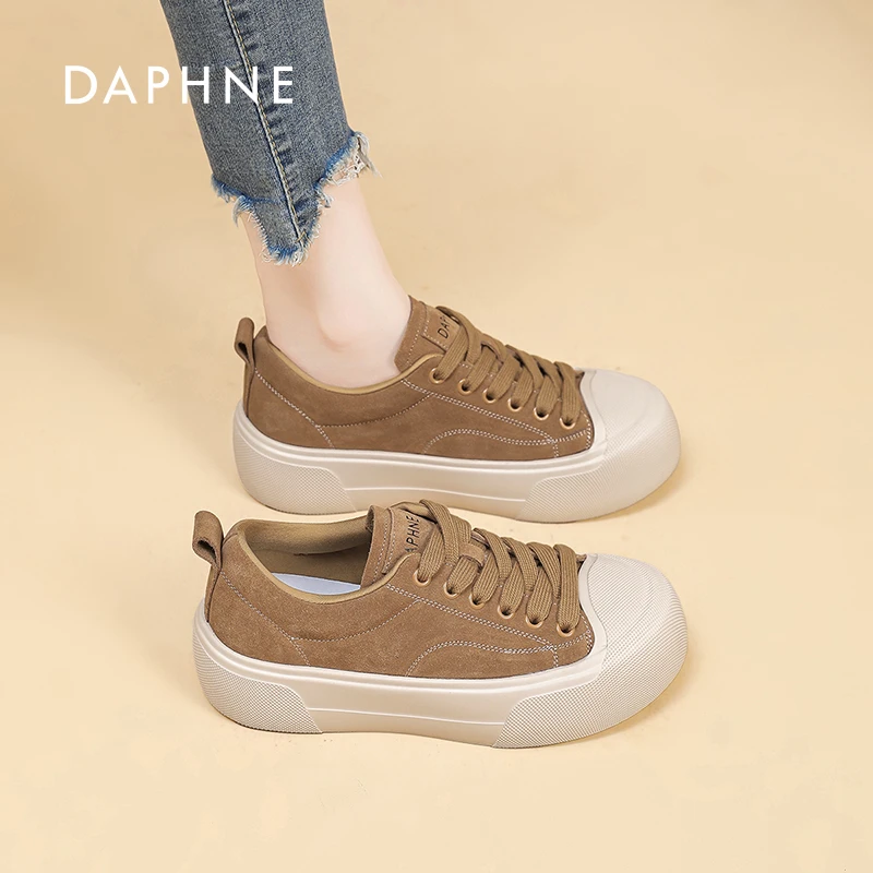 达芙妮厚底时尚休闲板鞋女2025春新款单鞋真皮美拉德运动饼干鞋M