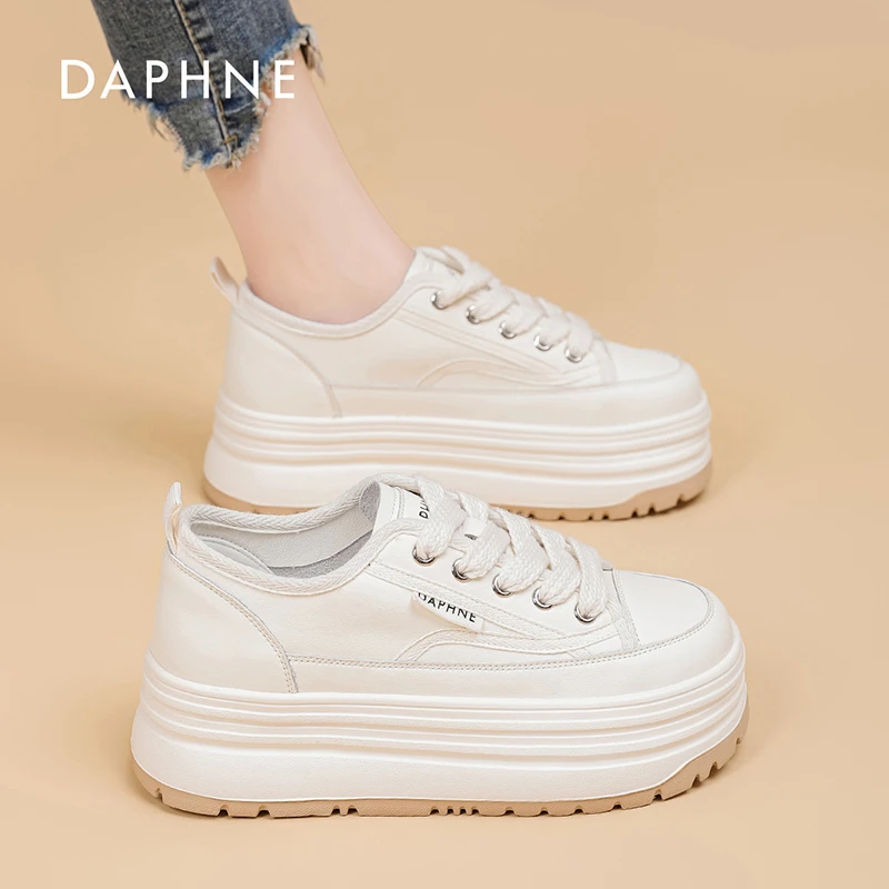 达芙妮真皮小白鞋女2025新款小个子增高厚底时尚百搭休闲鞋