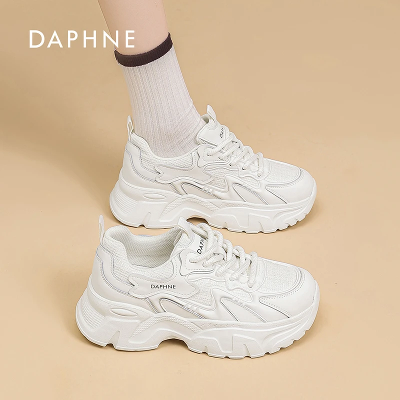 达芙妮厚底老爹鞋2025秋夏真皮爆款网面透气舒适百搭休闲运动鞋