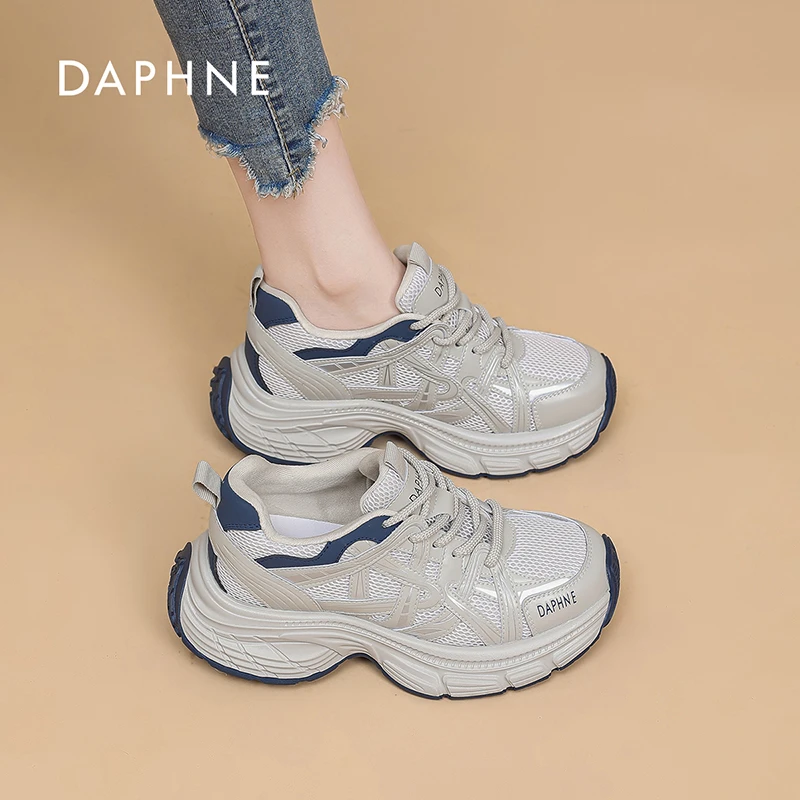 Daphne/达芙妮2025新款秋夏真皮网面百搭老爹拼色潮流女士运动鞋