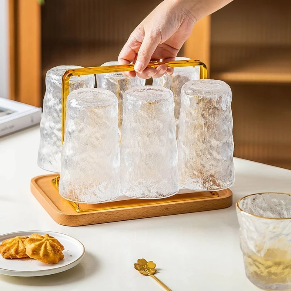 六只装ins冰川纹玻璃杯简约新品家用水杯啤酒杯牛奶杯饮料果汁杯